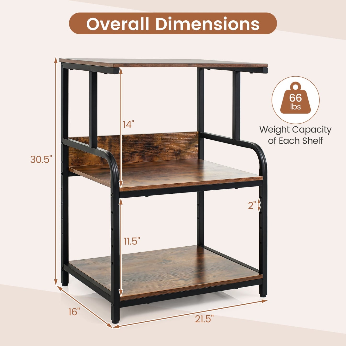 3-Tier Rolling Printer Stand, Adjustable Shelf, Lockable Wheels, Rustic Brown Laptop Tables & Printer Stands at Gallery Canada