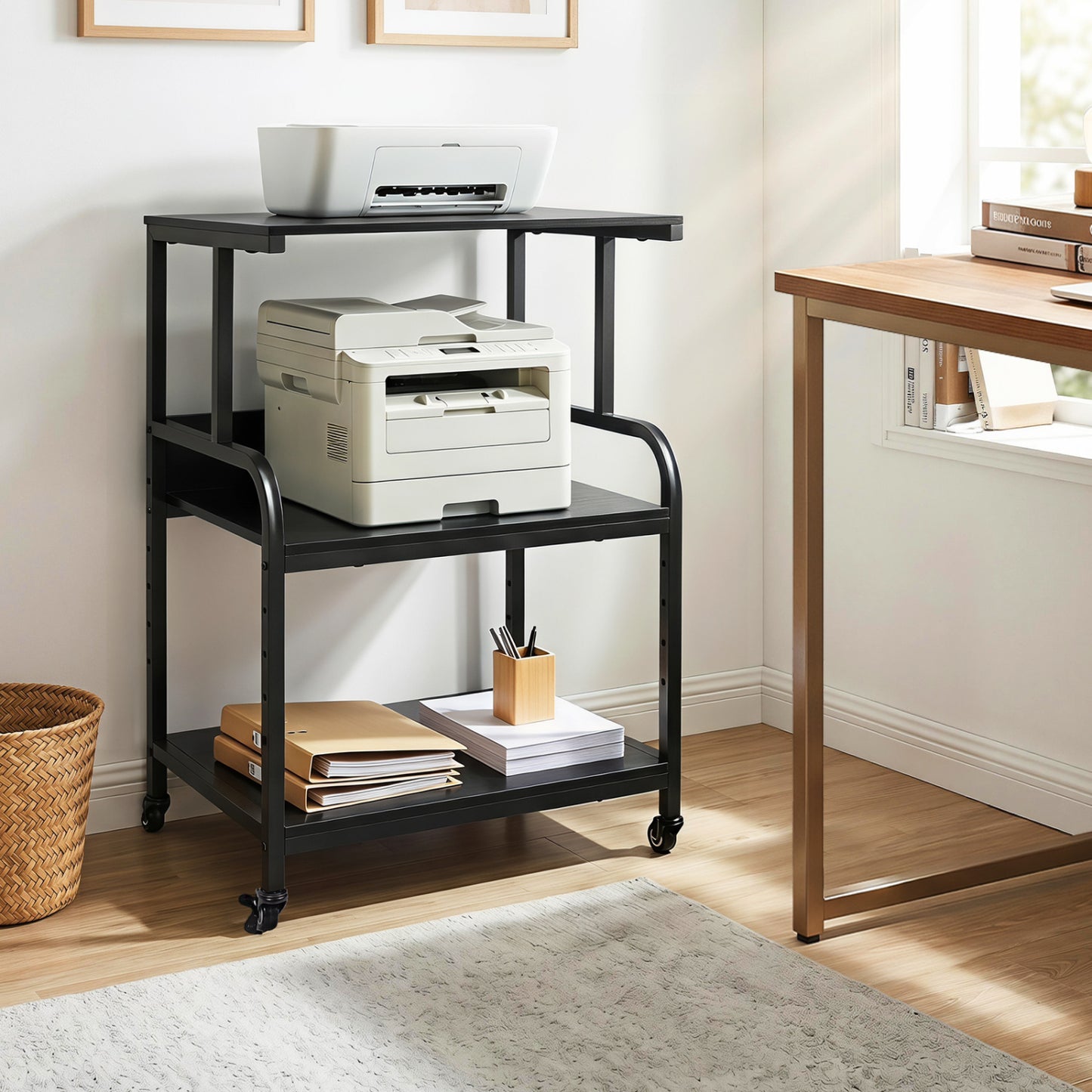 3-Tier Rolling Printer Stand, Adjustable Shelf, Lockable Wheels Laptop Tables & Printer Stands at Gallery Canada