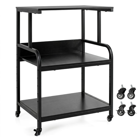 3-Tier Rolling Printer Stand, Adjustable Shelf, Lockable Wheels Laptop Tables & Printer Stands Black at Gallery Canada