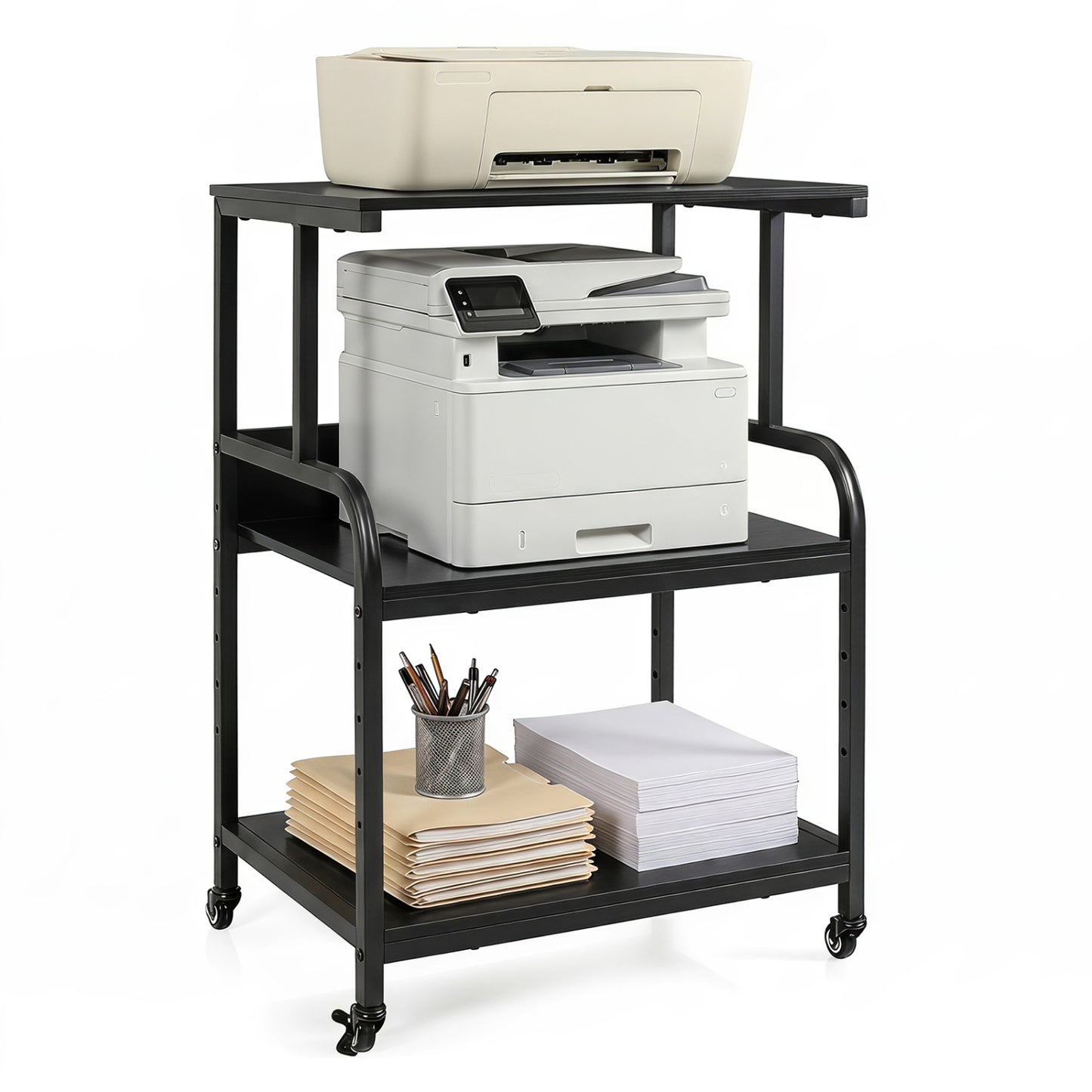 3-Tier Rolling Printer Stand, Adjustable Shelf, Lockable Wheels Laptop Tables & Printer Stands at Gallery Canada