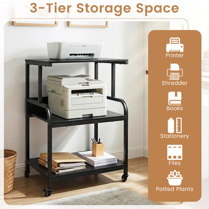 3-Tier Rolling Printer Stand, Adjustable Shelf, Lockable Wheels Laptop Tables & Printer Stands at Gallery Canada