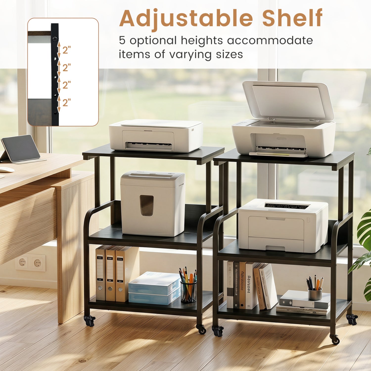 3-Tier Rolling Printer Stand, Adjustable Shelf, Lockable Wheels Laptop Tables & Printer Stands at Gallery Canada