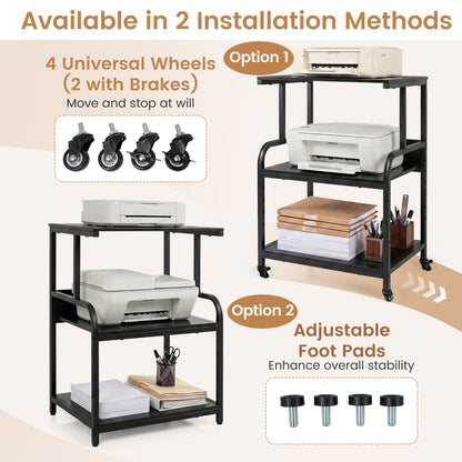 3-Tier Rolling Printer Stand, Adjustable Shelf, Lockable Wheels Laptop Tables & Printer Stands at Gallery Canada