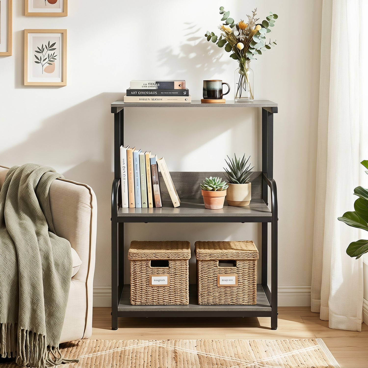 3-Tier Rolling Printer Stand, Adjustable Shelf, Lockable Wheels, Oak Laptop Tables & Printer Stands at Gallery Canada