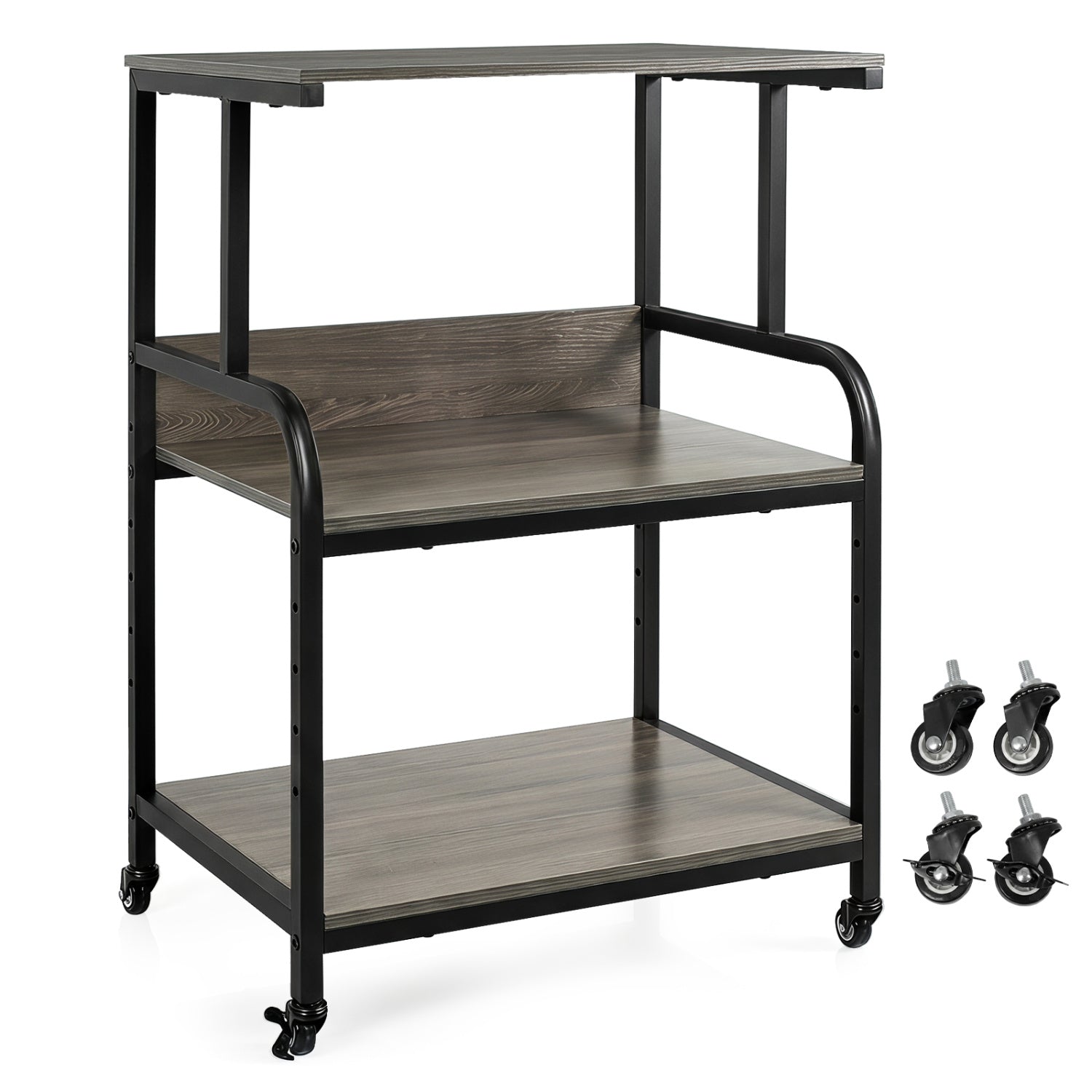 3-Tier Rolling Printer Stand, Adjustable Shelf, Lockable Wheels, Oak Laptop Tables & Printer Stands Oak at Gallery Canada