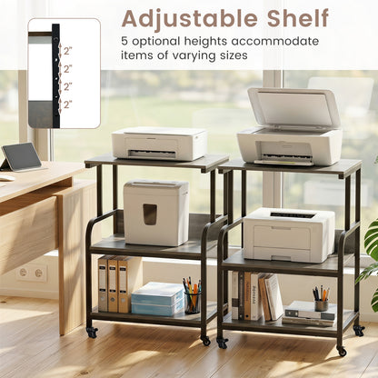 3-Tier Rolling Printer Stand, Adjustable Shelf, Lockable Wheels, Oak Laptop Tables & Printer Stands at Gallery Canada