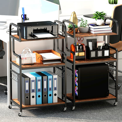 3-Tier Rolling Printer Stand, Storage Shelves, 10 Hooks, Rustic Brown Laptop Tables & Printer Stands at Gallery Canada
