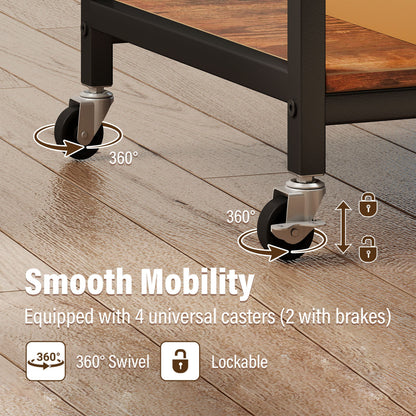 3-Tier Rolling Printer Stand, Storage Shelves, 10 Hooks, Rustic Brown Laptop Tables & Printer Stands at Gallery Canada