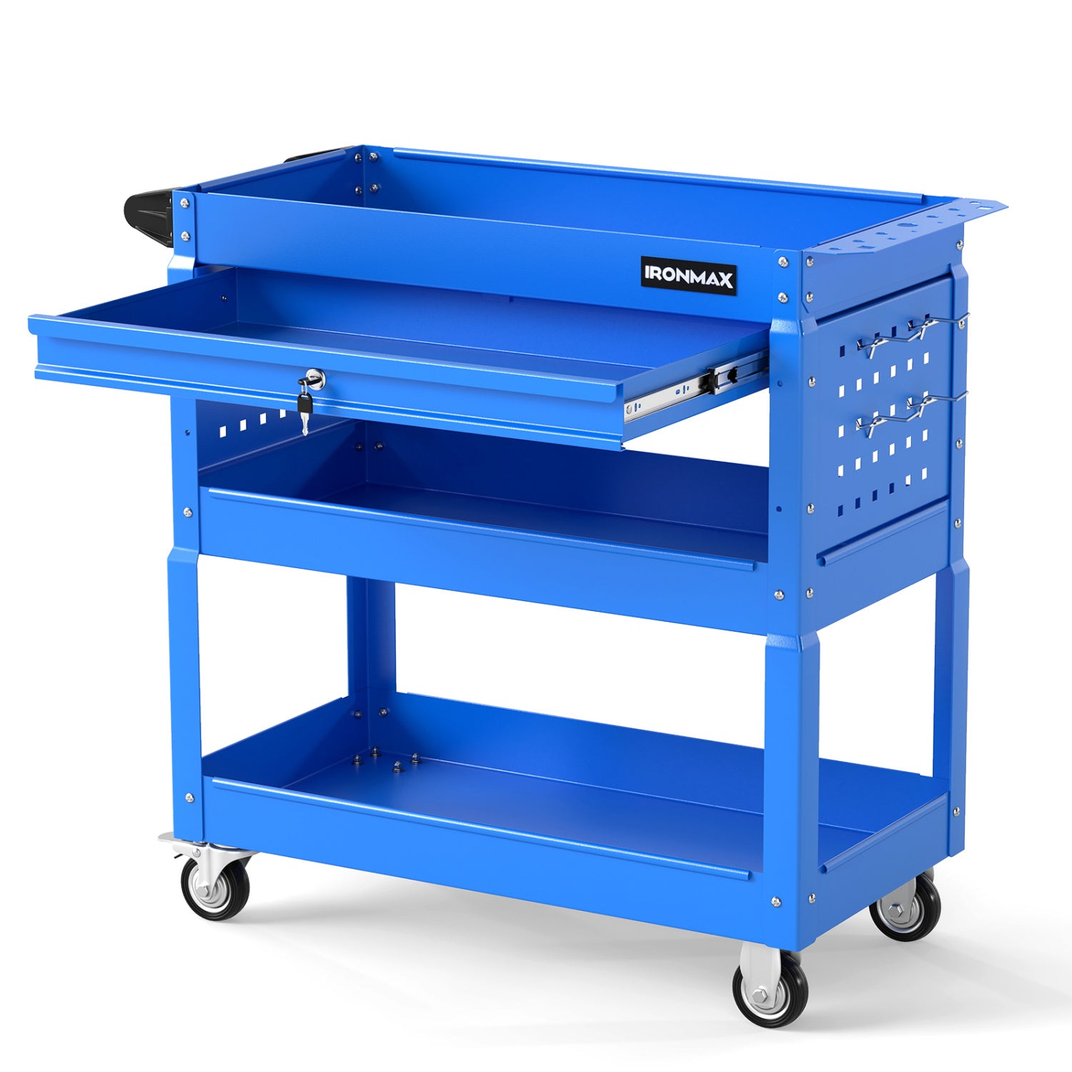3-Tier Rolling Tool Cart With Lockable Drawer, Blue Garages Blue at Gallery Canada