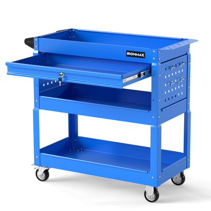 3-Tier Rolling Tool Cart With Lockable Drawer, Blue Garages at Gallery Canada