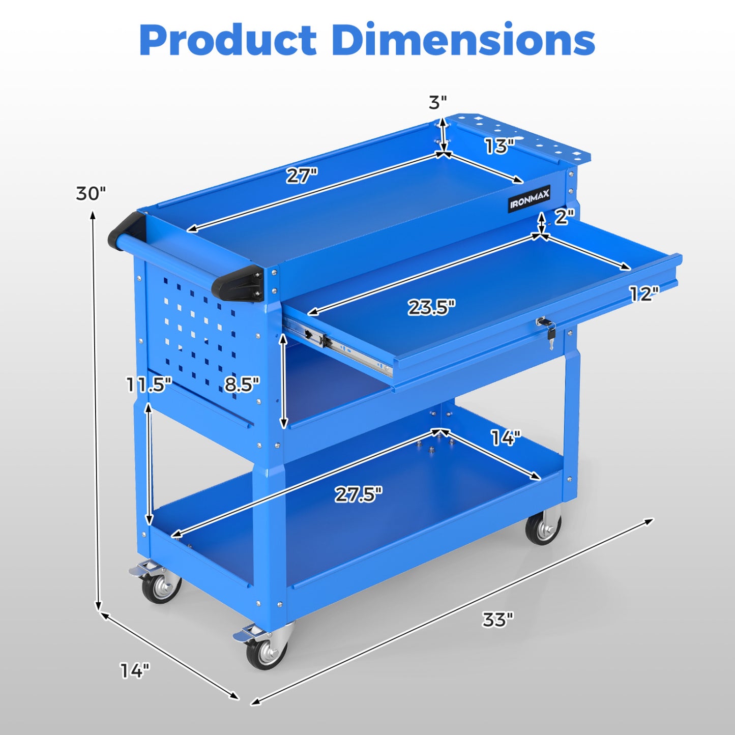 3-Tier Rolling Tool Cart With Lockable Drawer, Blue Garages at Gallery Canada