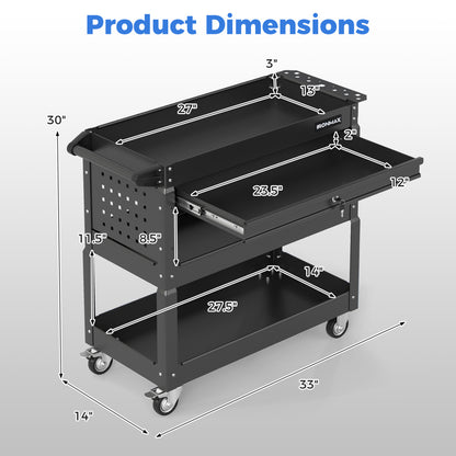 3-Tier Rolling Tool Cart With Lockable Drawer, Black Garages at Gallery Canada