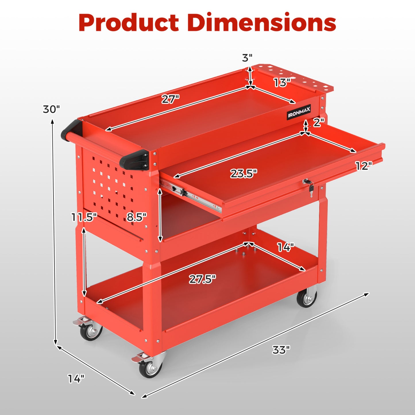3-Tier Rolling Tool Cart, Red Garages at Gallery Canada