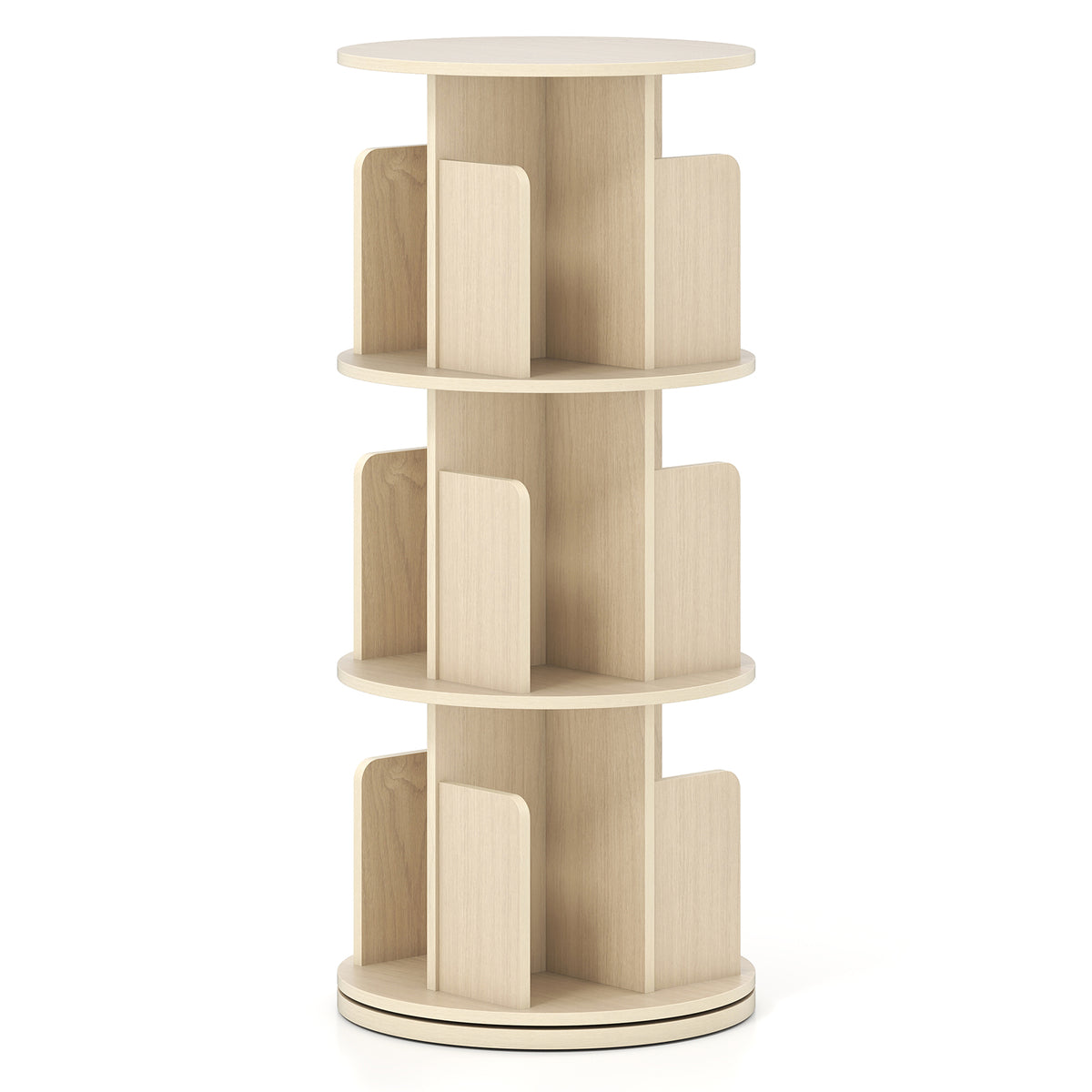 3-Tier Rotating Bookshelf With Dividers, Anti-Falling Baffles, Natural Bookcases at Gallery Canada