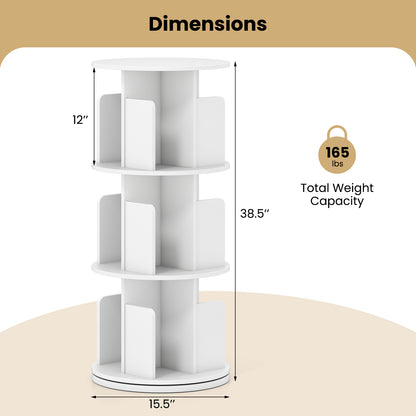 3-Tier Rotating Bookshelf With Dividers, White Bookcases at Gallery Canada