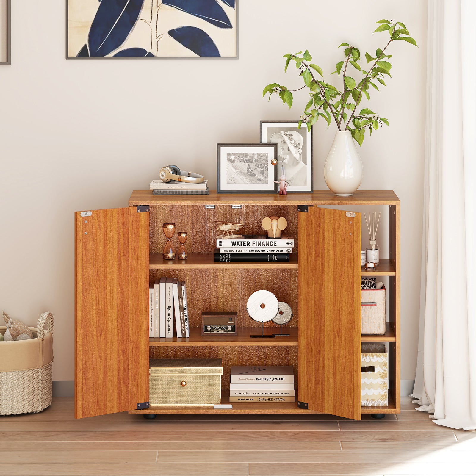 3-Tier Shoe Cabinet With Doors, Adjustable Open Shelves, Natural Shoe Racks & Storage Benches at Gallery Canada