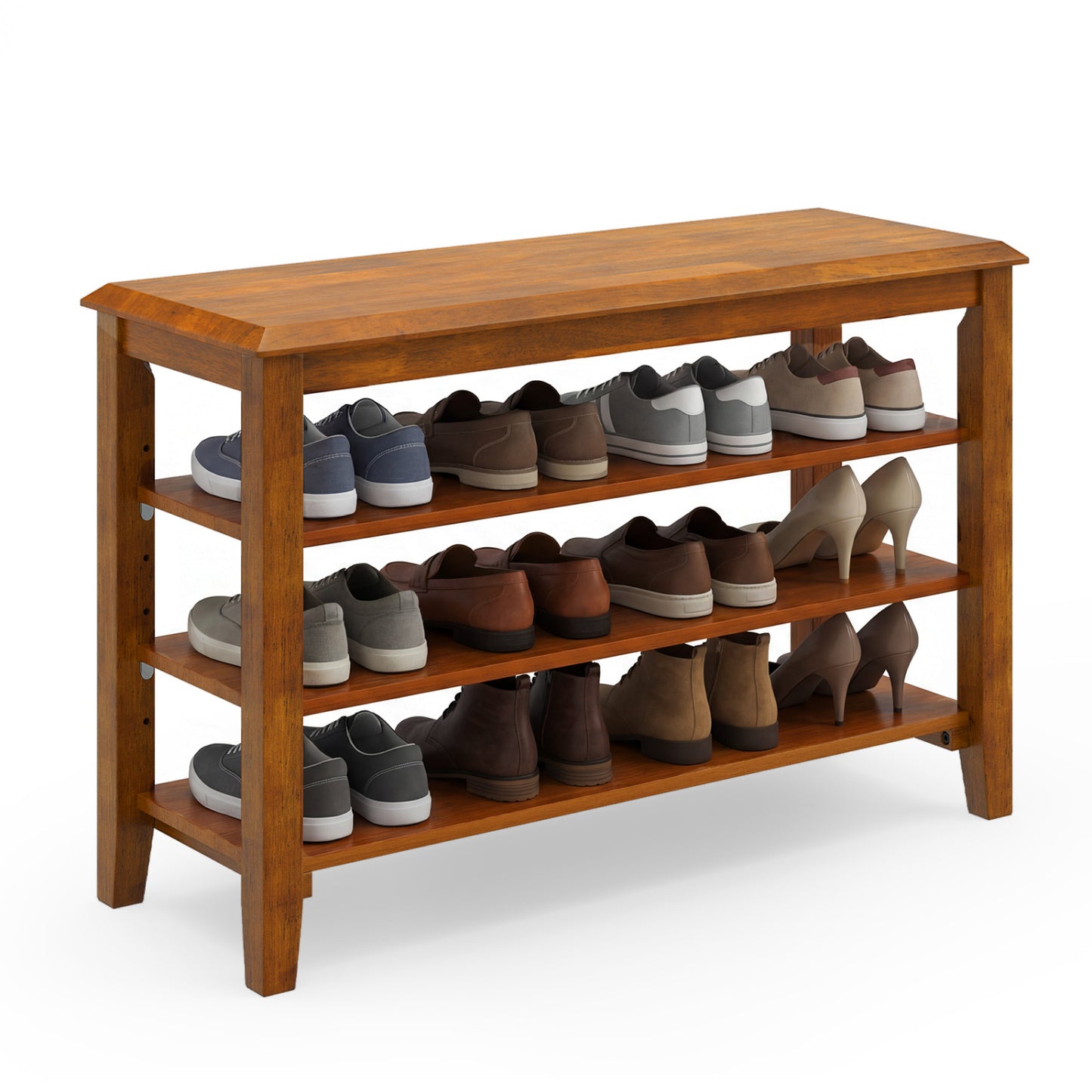 3-Tier Shoe Rack Bench, Adjustable Shelves, Entryway Living Room, Brown Shoe Racks & Storage Benches Brown at Gallery Canada