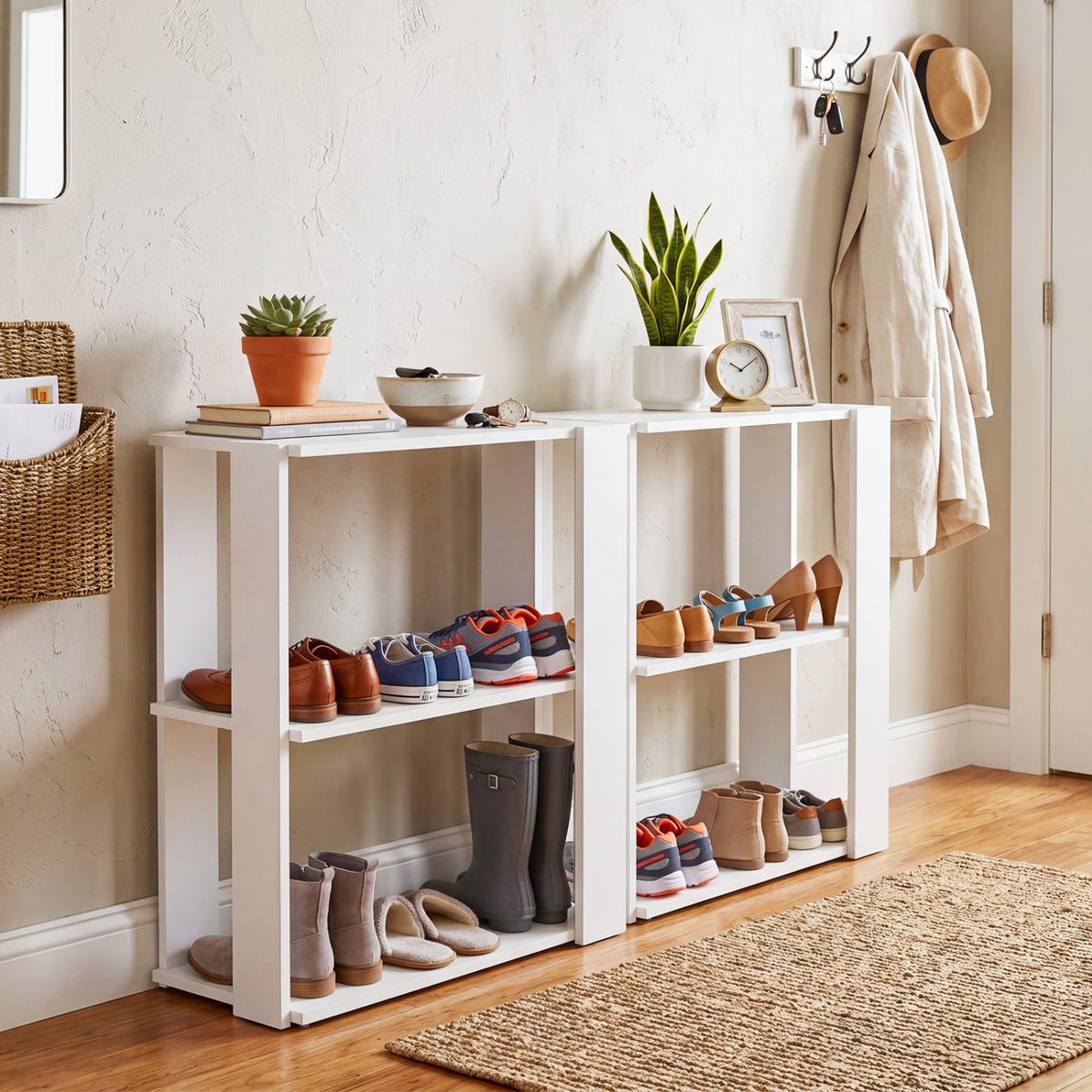 3-Tier Shoe Rack Modern Shoe Organizer with Stackable Design, White Shoe Racks & Storage Benches at Gallery Canada