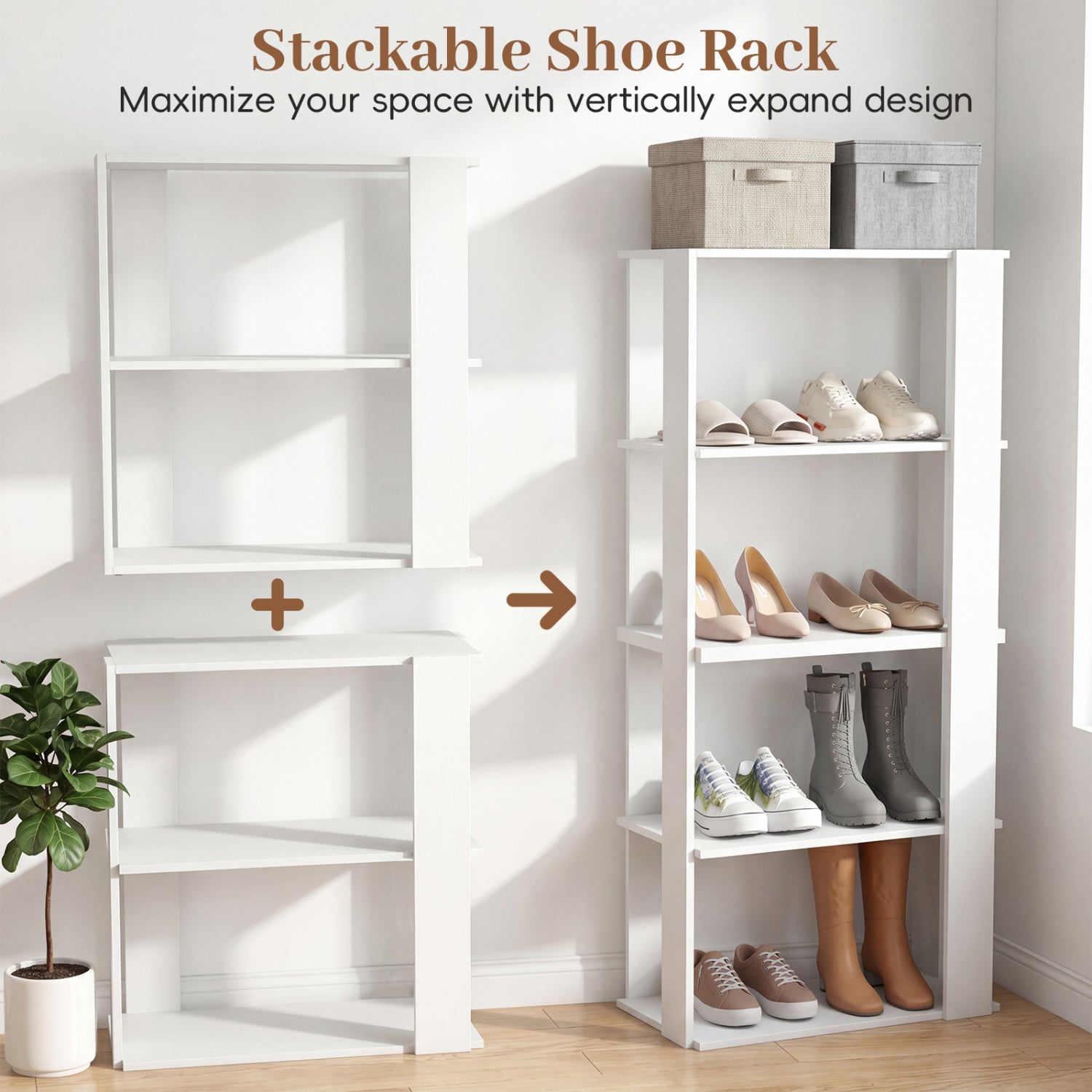 3-Tier Shoe Rack Modern Shoe Organizer with Stackable Design, White Shoe Racks & Storage Benches at Gallery Canada