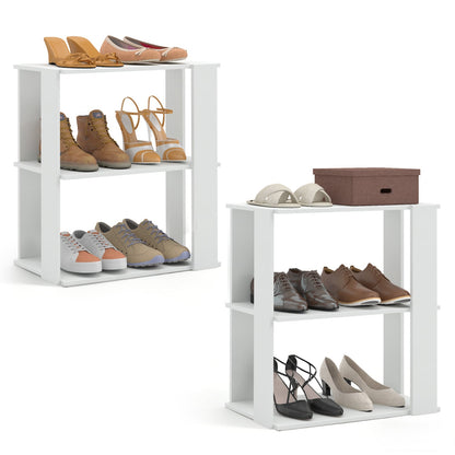 3-Tier Shoe Rack Set of 2 with Stackable Design and Anti-Tipping Device for Closet, White Shoe Racks & Storage Benches White at Gallery Canada