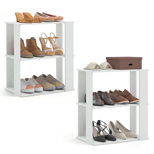 3-Tier Shoe Rack Set of 2 with Stackable Design and Anti-Tipping Device for Closet, White Shoe Racks & Storage Benches White at Gallery Canada