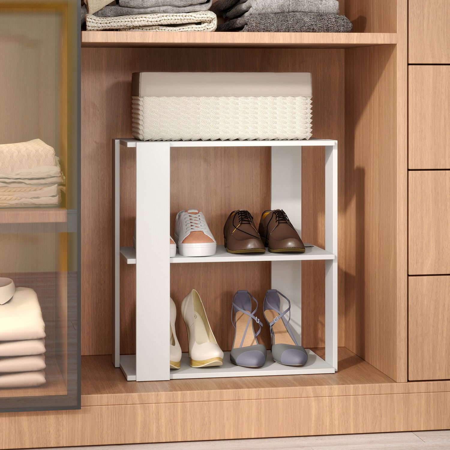 3-Tier Shoe Rack Set of 2 with Stackable Design and Anti-Tipping Device for Closet, White Shoe Racks & Storage Benches at Gallery Canada
