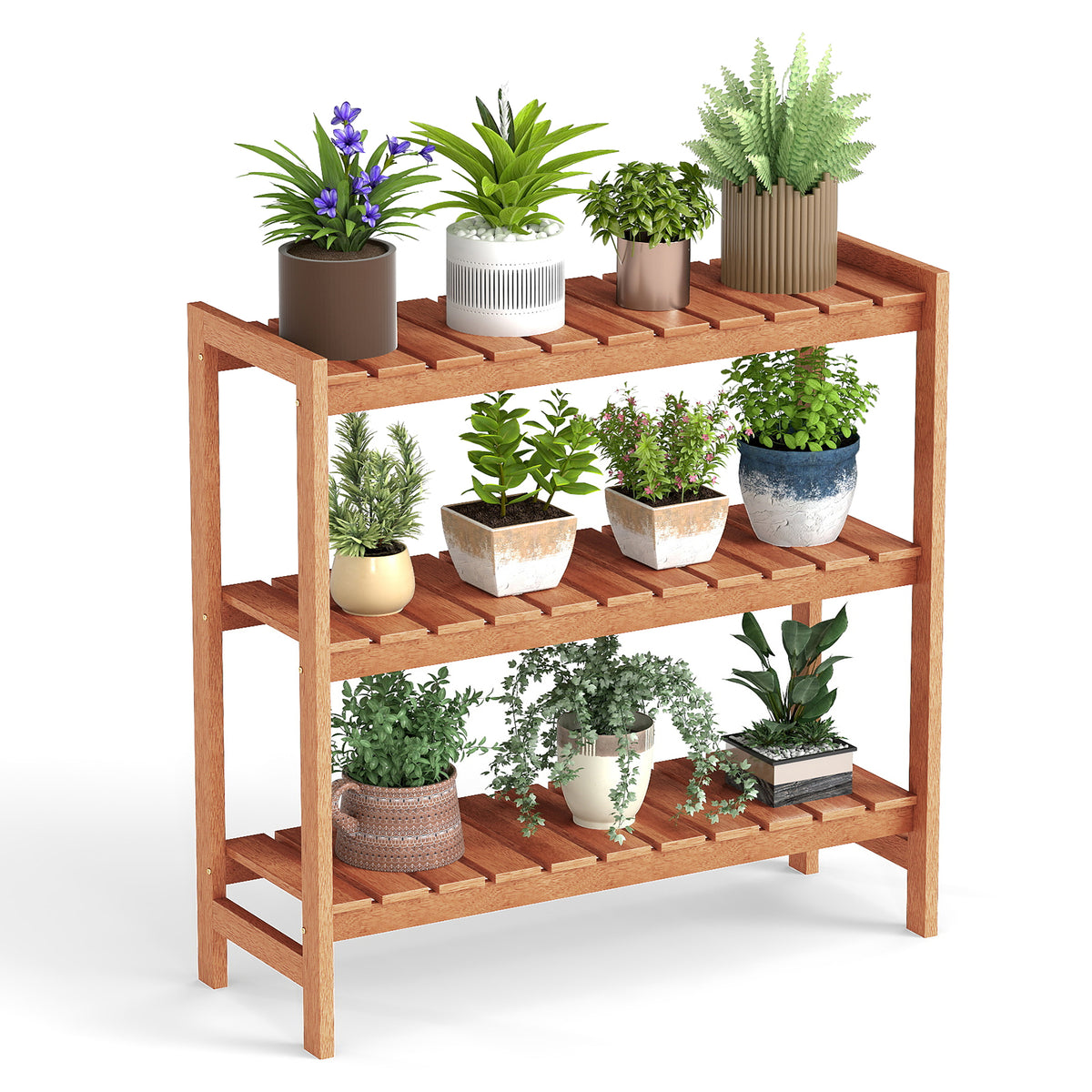 3-Tier Solid Wood Plant Stand, Slatted Shelves, Natural Plant Stands at Gallery Canada