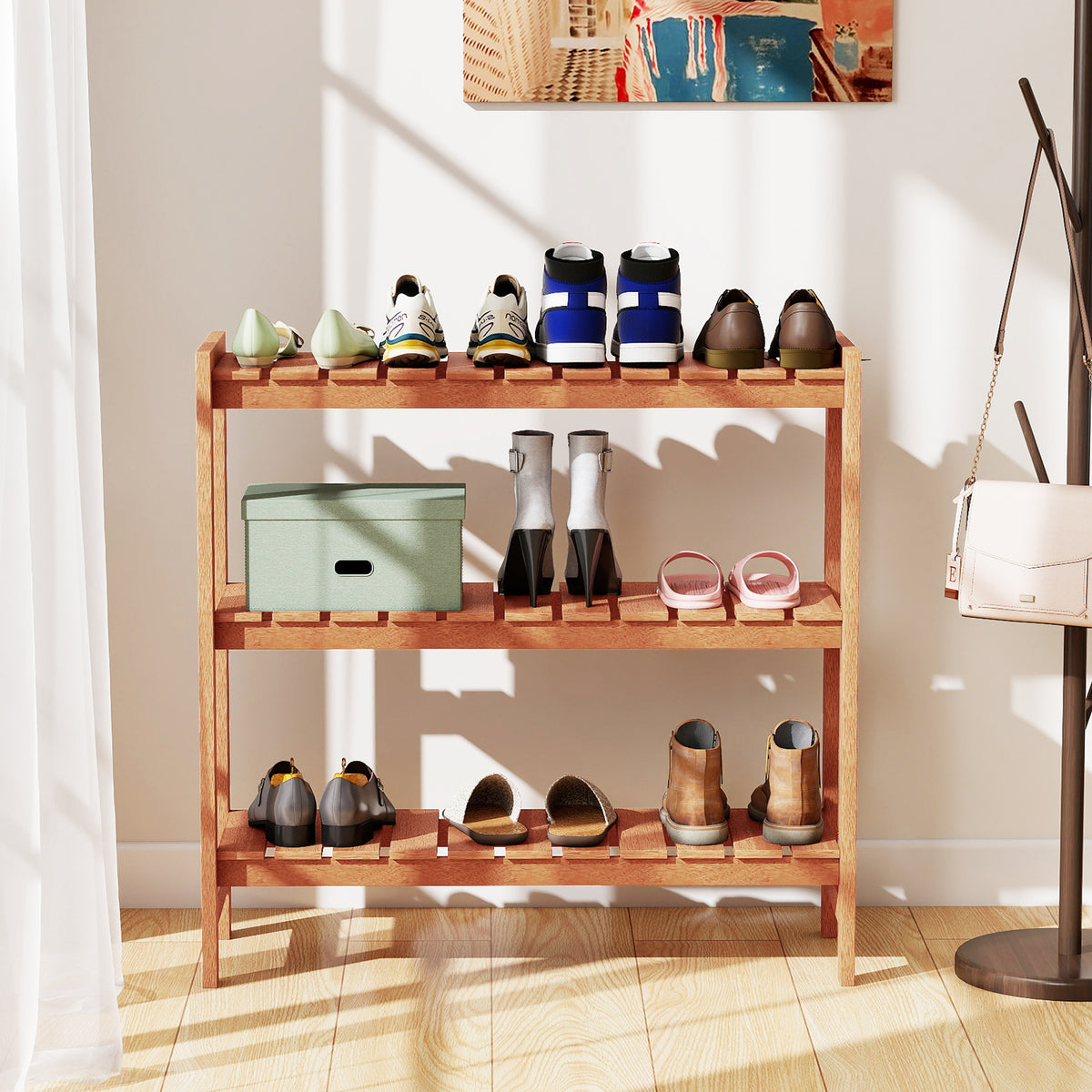 3-Tier Solid Wood Plant Stand, Slatted Shelves, Natural Plant Stands at Gallery Canada