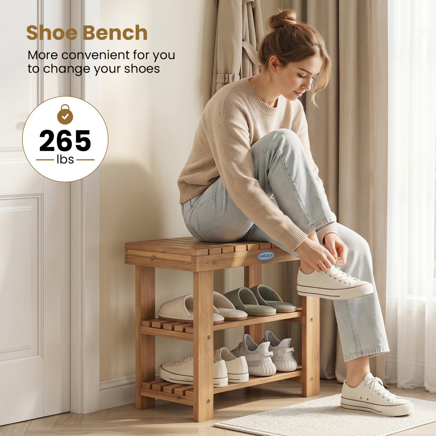 3-Tier Solid Wood Shoe Rack Bench, S Shoe Racks & Storage Benches at Gallery Canada