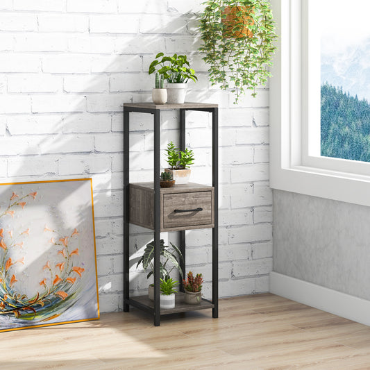 3 Tier Tall Metal Plant Stand With Drawer, Gray Plant Stands Gray at Gallery Canada