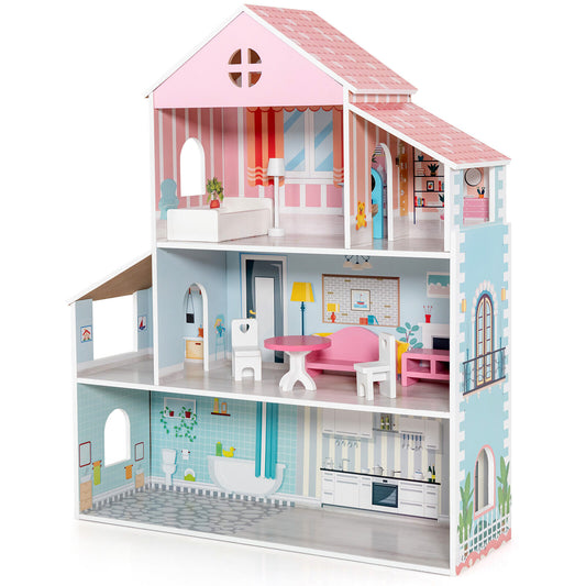 3-Tier Toddler Doll House With Furniture, Age 3+, Multicolor Play Tents & Playhouse Multicolor at Gallery Canada