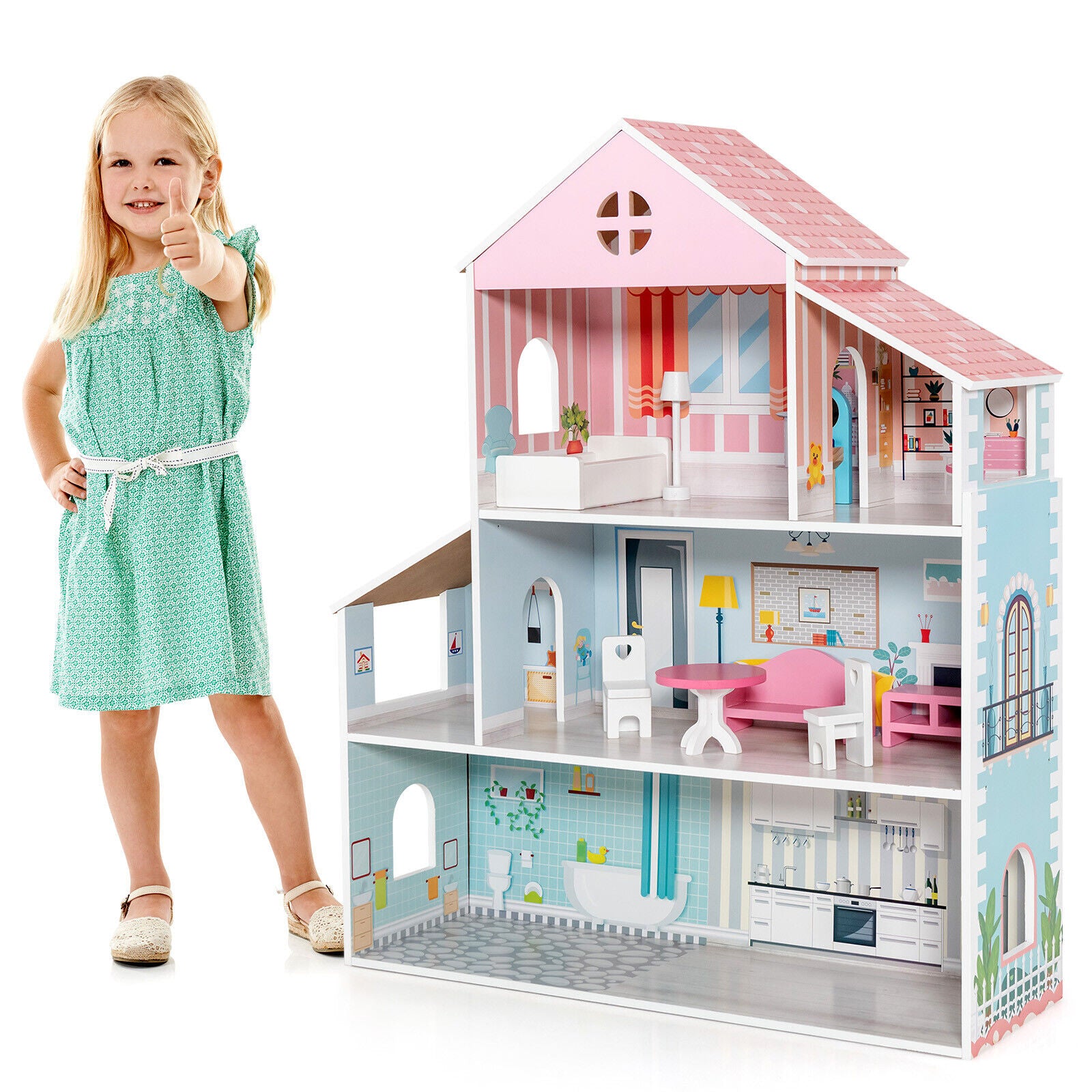 3-Tier Toddler Doll House With Furniture, Age 3+, Multicolor Play Tents & Playhouse at Gallery Canada