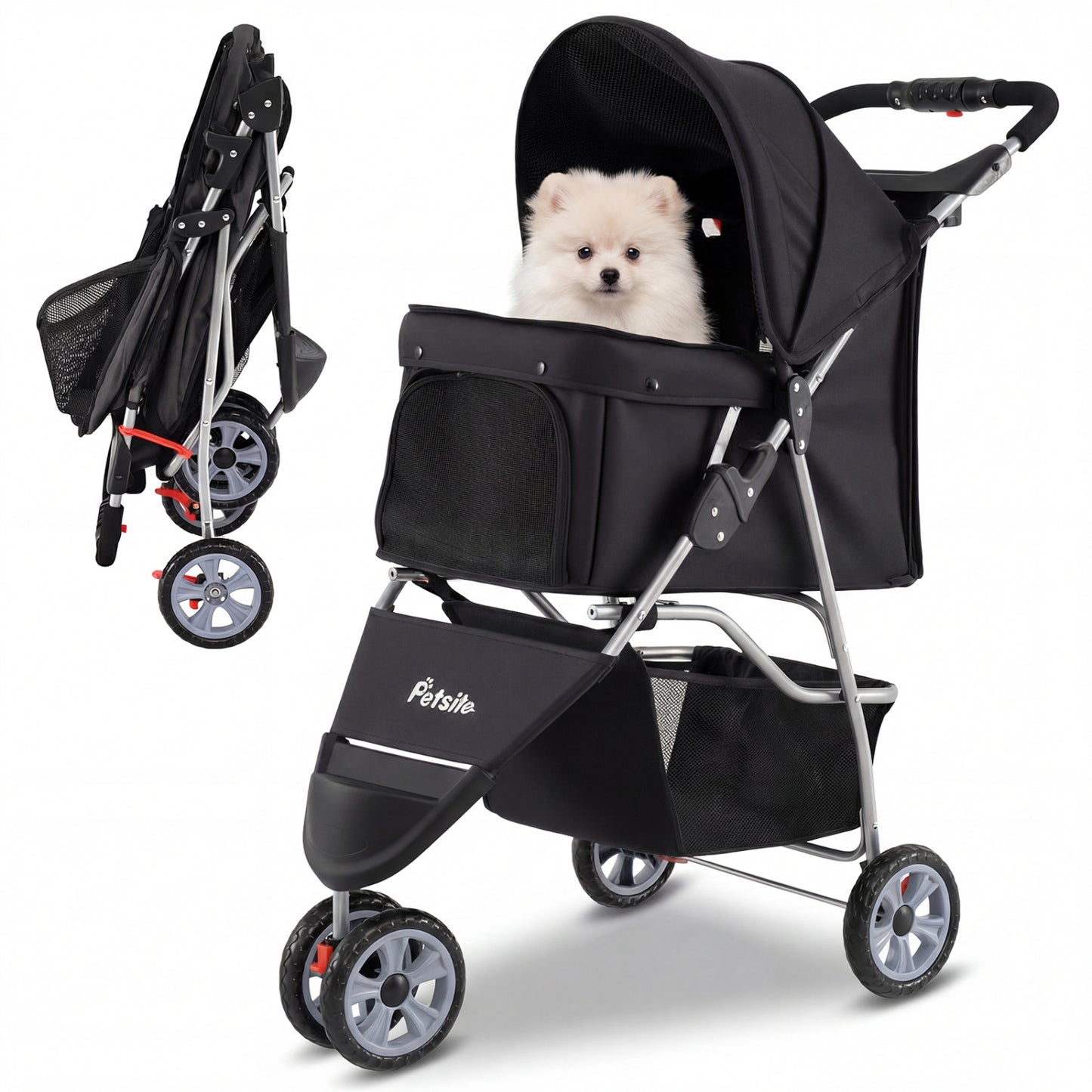 3 Wheel Pet Stroller for Small Dogs Cats up to 33 LBS, Black Cat Supplies at Gallery Canada