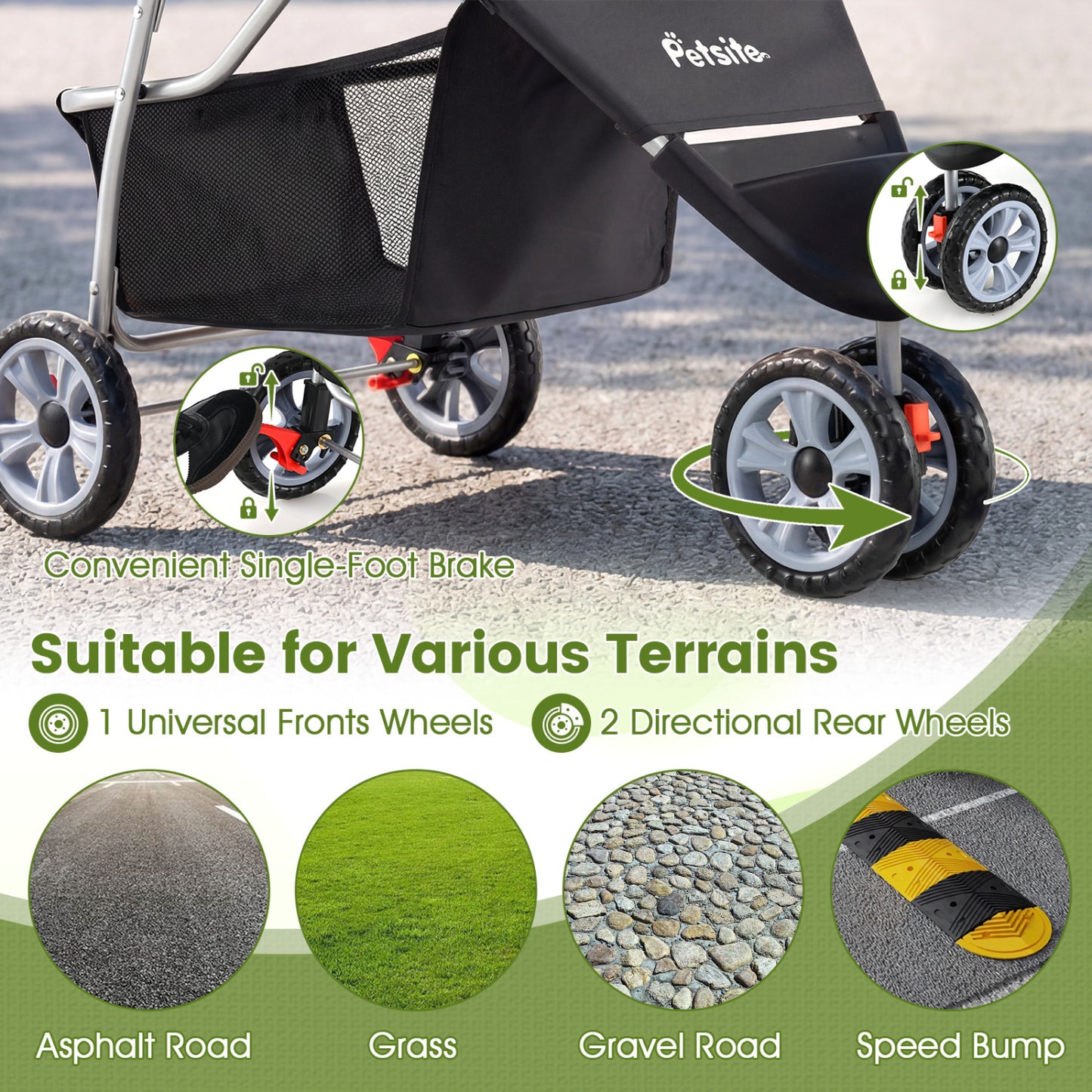 3 Wheel Pet Stroller for Small Dogs Cats up to 33 LBS, Black Cat Supplies at Gallery Canada