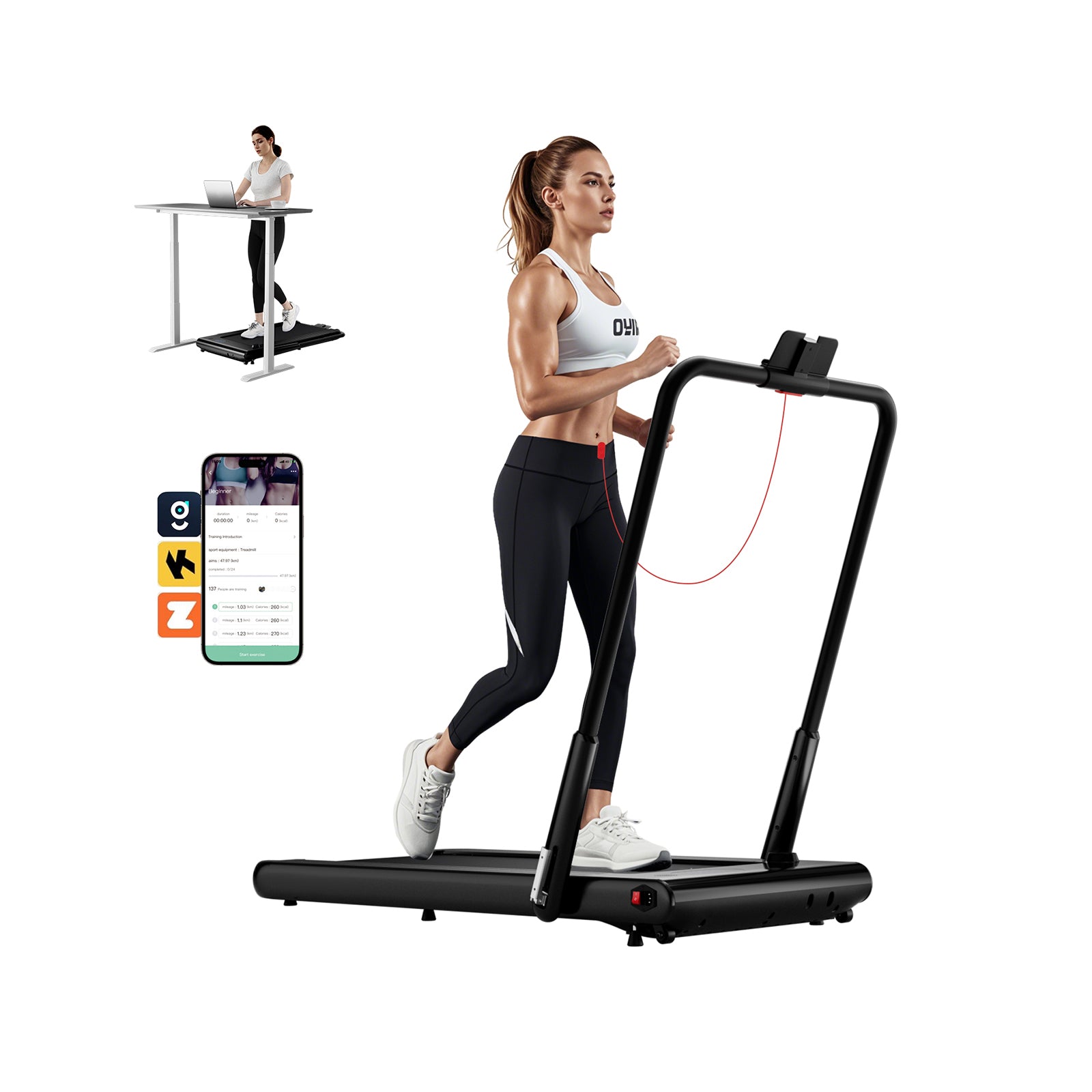 3-In-1 3HP Folding Treadmill, Smart Apps Remote Control, Speakers, Black Sports Black at Gallery Canada