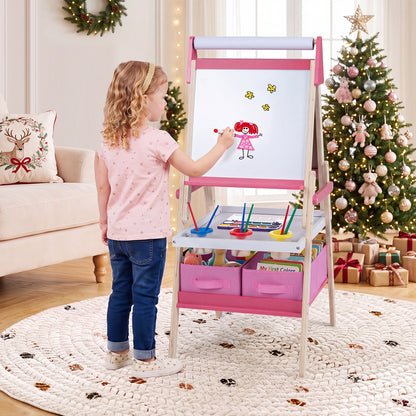 Chevalet d'art 3-en-1 pour enfants, tableau magnétique et tableau blanc, rose