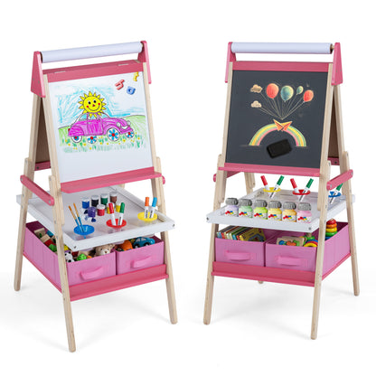 Chevalet d'art 3-en-1 pour enfants, tableau magnétique et tableau blanc, rose
