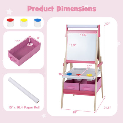Chevalet d'art 3-en-1 pour enfants, tableau magnétique et tableau blanc, rose