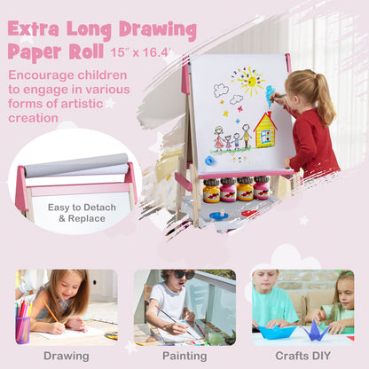 Chevalet d'art 3-en-1 pour enfants, tableau magnétique et tableau blanc, rose