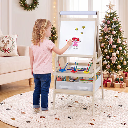 Chevalet d'art 3-en-1 pour enfants, tableau magnétique, tableau blanc, naturel