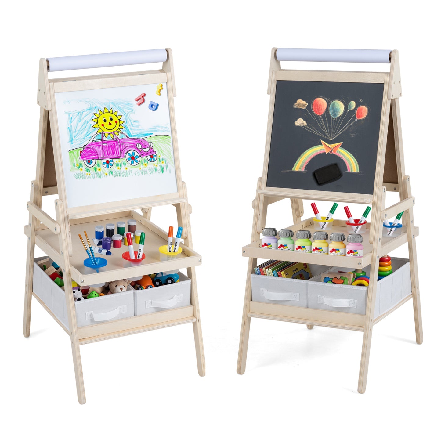 Chevalet d'art 3-en-1 pour enfants, tableau magnétique, tableau blanc, naturel