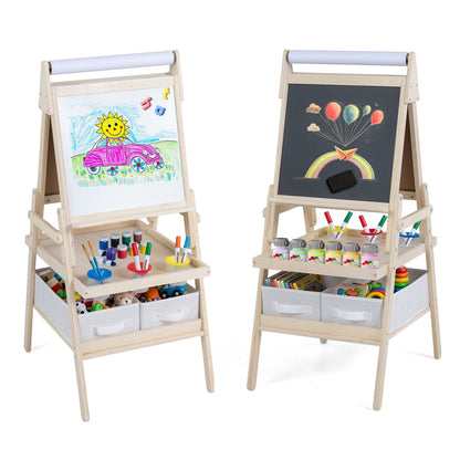 Chevalet d'art 3-en-1 pour enfants, tableau magnétique, tableau blanc, naturel