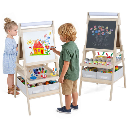 Chevalet d'art 3-en-1 pour enfants, tableau magnétique, tableau blanc, naturel