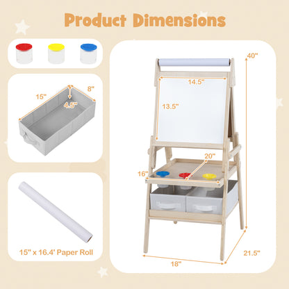 Chevalet d'art 3-en-1 pour enfants, tableau magnétique, tableau blanc, naturel