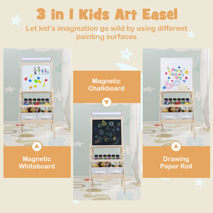Chevalet d'art 3-en-1 pour enfants, tableau magnétique, tableau blanc, naturel