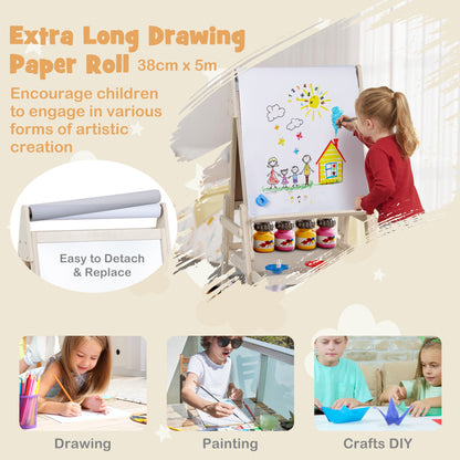 Chevalet d'art 3-en-1 pour enfants, tableau magnétique, tableau blanc, naturel