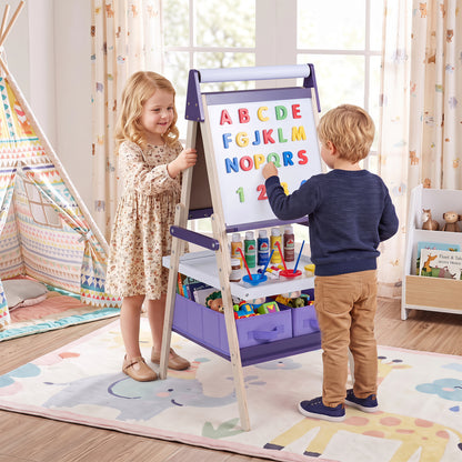 3-in-1 Art Easel for Kids, Magnetic Chalkboard, Purple