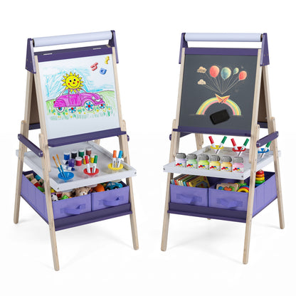 Chevalet d'art 3-en-1 pour enfants, tableau magnétique à craie, violet