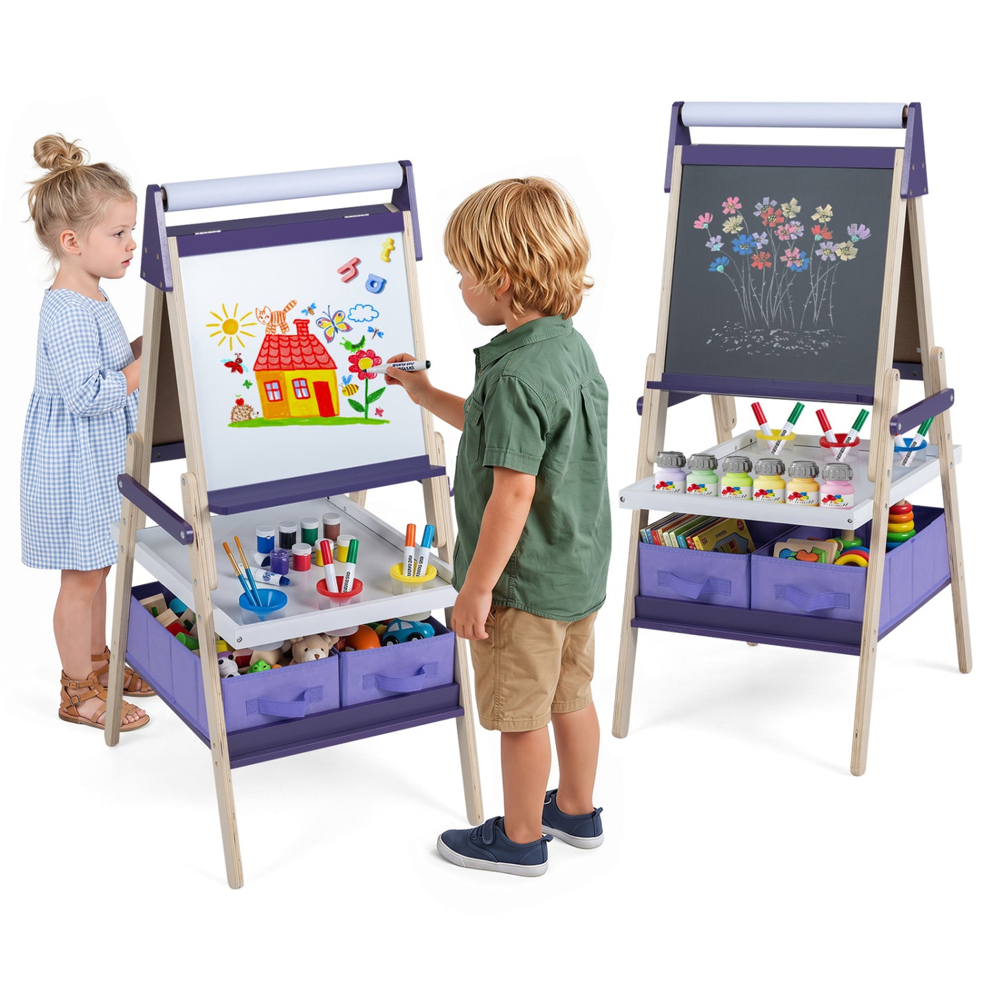 3-in-1 Art Easel for Kids, Magnetic Chalkboard, Purple