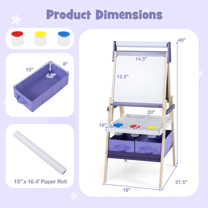 3-in-1 Art Easel for Kids, Magnetic Chalkboard, Purple